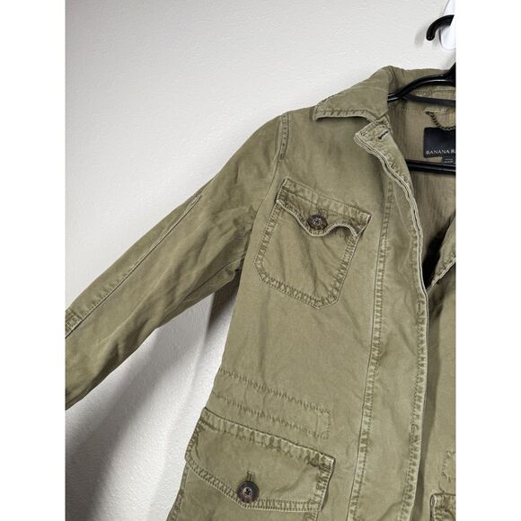 Banana Republic Womens Green Canvas Utility Barn Coat Sz XXS Cargo Button Up - Picture 3 of 9